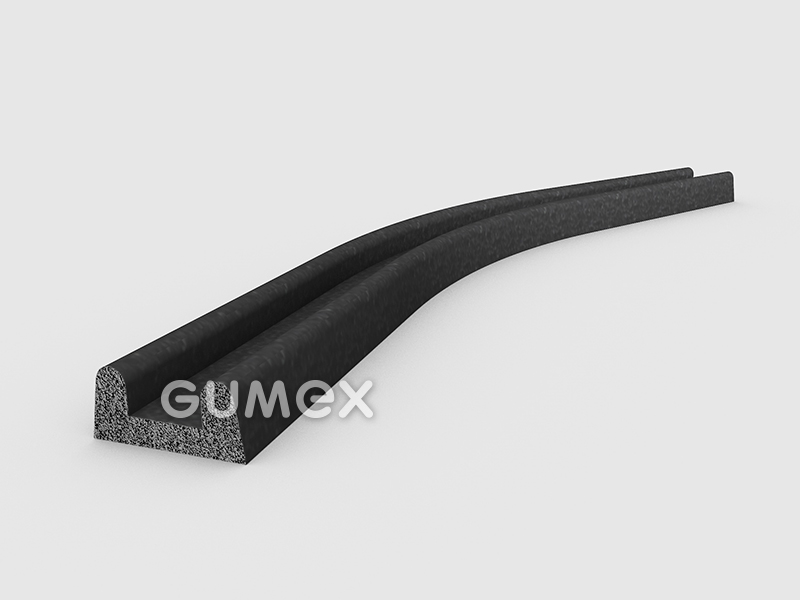 Pryžový mikroporézní profil tvaru "U", 8x17,5/8,5mm, hustota 500kg/m3, EPDM, -30°C/+80°C, černý